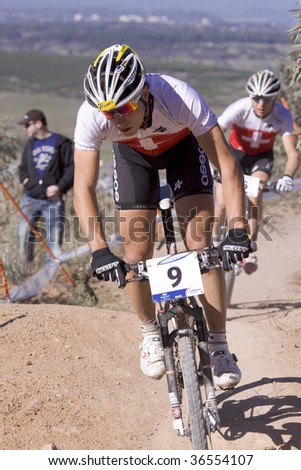 CANBERRA, ACT - Sep 5: Nino Schurter from Switzerland on his way to winning the cross country elite at the 2009 UCI mountain bike world championships Sept 5, 2009 in Canberra Australia.