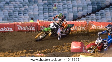 CANBERRA, AUSTRALIA - NOVEMBER 7: Current AMA Supercross champion Chad Reed in Heat 1 of the 450 class in the Australian Super X championship in Canberra, Australia on November 7, 2009
