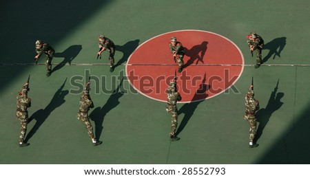 chinese armed Police  training in the Basketball court