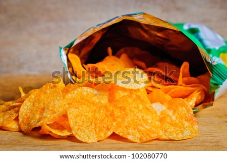 Open bag with potato chips