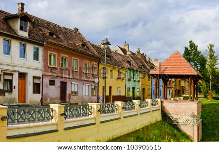 cityscape with color houses in Sibiu, Transylvania, Romania