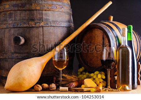 still life with traditional food and wine