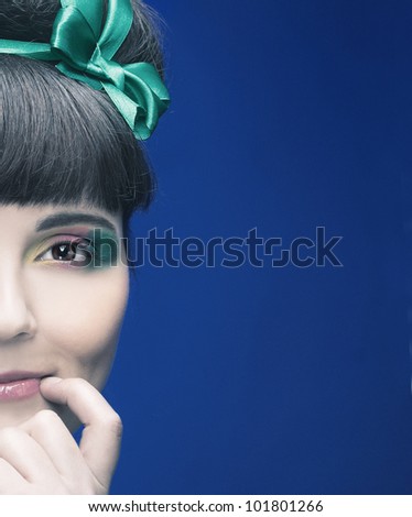Half face of young charming plump woman in vintage style