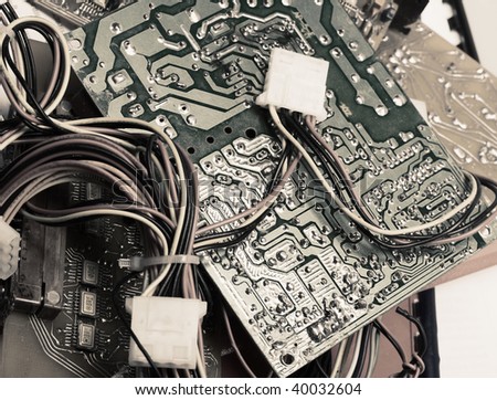 Old computer board and condactors.
