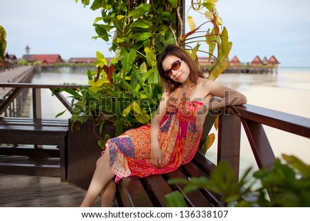 Chinese beauty with colorful one piece dress