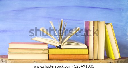 vintage books arrangement, education or knowledge concept