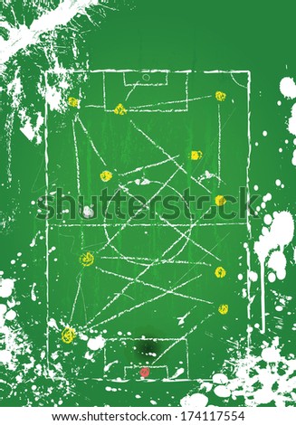 Soccer o.  Football tactical diagram, grunge style, vector, free copy space