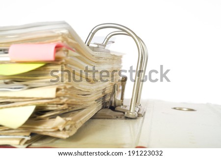 messy file folder w. book marks, close up