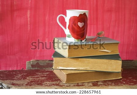 vintage books with a cup of coffee, free copy space