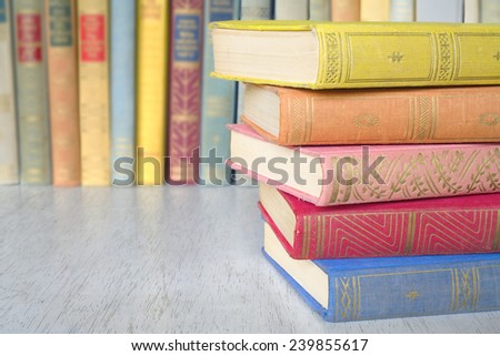 stack of books, close up, free copy space