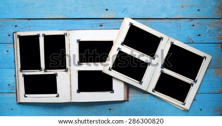 vintage photo albums with empty photo frames, photo corners, free space for your pix