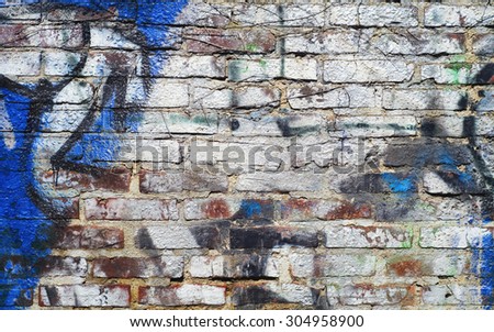 grungy brick wall background w. sprayed paint, free copy space