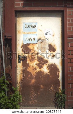 Industrial door with sticker \