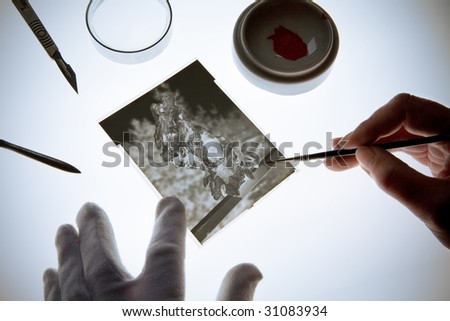 retouching a sheet film negative, picture processing, image editing, craft