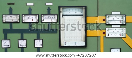 broken control panel, switchboard, with blank signs, free copy space, panoramic format