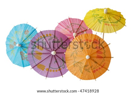 Multicolored Cocktail Umbrellas, spring and summer symbol,isolated on white background