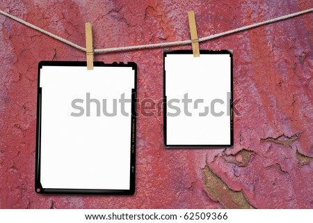 Large format film frames, against grungy background, empty frames, free picture or copy space
