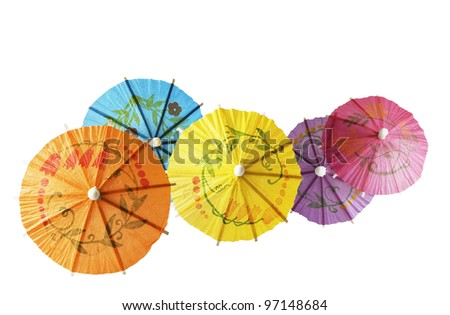 Multicolored Cocktail Umbrellas, spring and summer symbol,isolated on white background