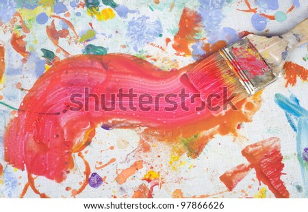 color paint and painting, still life, brush and paint splatters