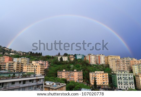 wonderful rainbow after a storm in Genoa, Italy