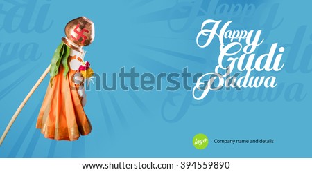 Gudi padwa or gudhi padwa greeting card, Indian lunar new year's Day Observed or celebrated by Marathi Hindus