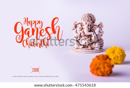 Happy Ganesh Chaturthi Greeting Card showing photograph of lord ganesha idol