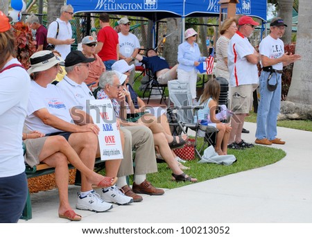 WELLINGTON, FLORIDA  APRIL 15: shot of the crowd gathered for a Tax Day Tea Party rally in Wellington, April 15, 2012