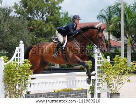 WELLINGTON, FLORIDA - SEPTEMBER 01: An unidentified rider competes at the Equestrian Sports Productions' ESP Labor Day event on September 1, 2012 in Wellington, Florida.