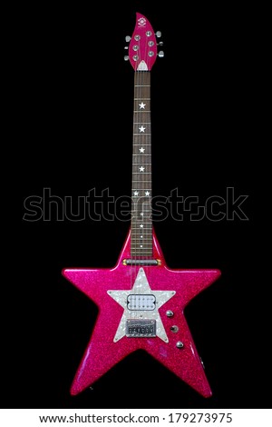 WEST PALM BEACH, FL - MARCH 1, 2014: Daisy Rock guitars for girls.  The pickup configuration on this guitar was only used for the first 100 made.  50 in purple, 50 in pink, making this a rare guitar.