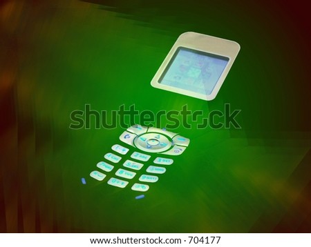 Flip phone keypad and view screen only with green and black background