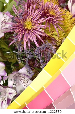 fresh flowers and color matching samples for interior design