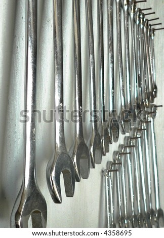 detail of open end wrench set with shallow depth of field