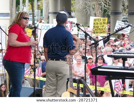 FORT MYERS, FL - APRIL 15: Tax Day Tea Party event organizer Mandy Connell from WINK News Radio and her co-host in Ft. Myers on April 15, 2009 in Fort Myers.