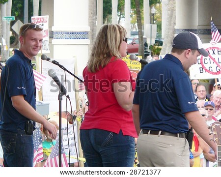 FORT MYERS, FL - APRIL 15: Tax Day Tea Party event organizer Mandy Connell from WINK News Radio and her co-hosts in Ft. Myers on April 15, 2009 in Fort Myers.
