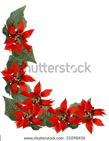 Christmas border frame of poinsettia flowers lower left corner design