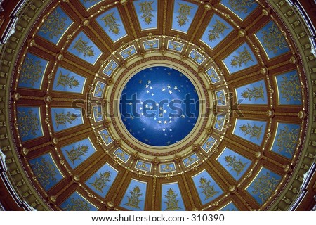 Restored hand painted domed ceiling victorian mansion.  Intense cobalt and lapis blues.