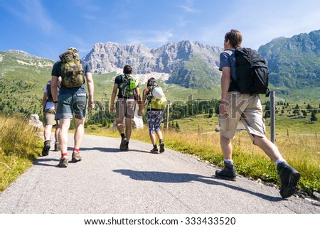 group climbing the mountain