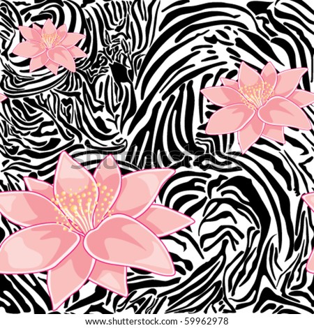 stock vector Seamless floral pattern with zebra print