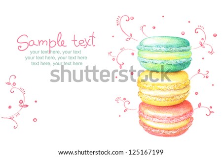 card with painted french dessert macaroons card with painted french dessert macaroons