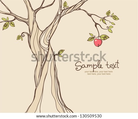 card design with stylized apple tree