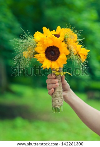 Wedding bouquet of sunflowers.