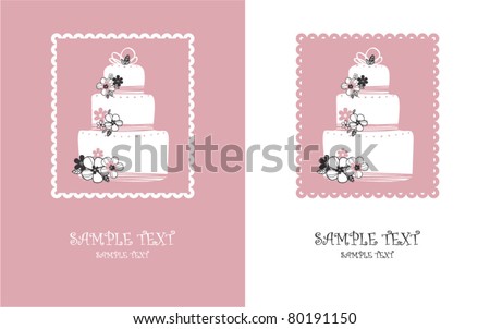 stock vector card with sweet pink wedding cake