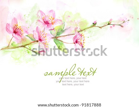 watercolor card with spring cherry blossoms and text watercolor card with spring cherry blossoms and text