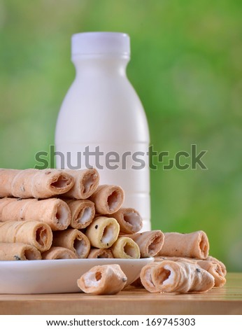 milk with wafer rolls