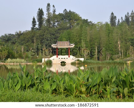Chinese city park pavilions and bridges