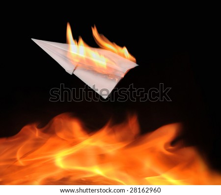 Paper airplane and combustion fire