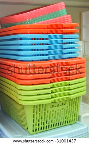 Colorful plastic basket in the markets