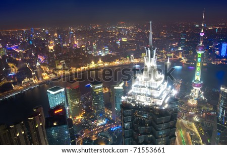 Bird\'s eye view of Shanghai at night