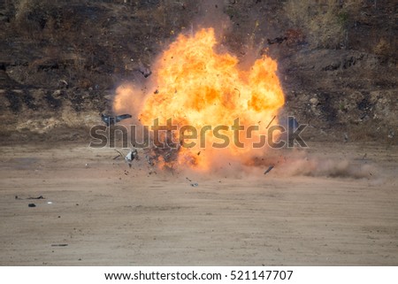 fire and movement of car part blown away from explosion in post blast investigation course training