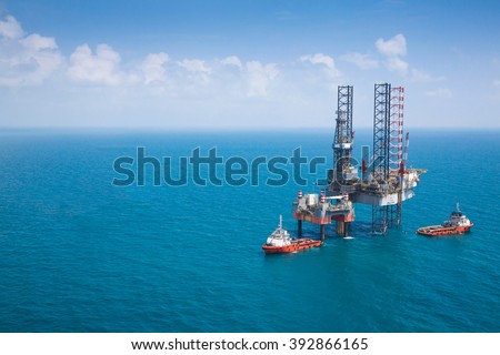 Offshore oil rig drilling platform with copy space.